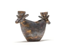 Elizabeth Mbatha; Candle Stick Vessel decorated with Double Goat Heads