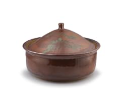 Andrew Walford; Russet-glazed stoneware dish and cover