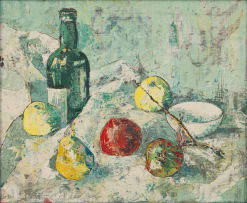 George Enslin; Still Life with Bottle and Fruit