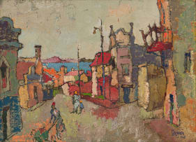 Gregoire Boonzaier; Street in Red and Table Bay