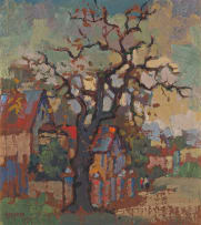 Gregoire Boonzaier; Oak Tree and Buildings in a Landscape