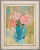 Frank Spears; Pink Flowers in a Blue Jug