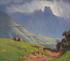 Willem Hermanus Coetzer; Mountain Landscape with Huts