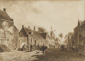 Willem Jan van den Berghe; A Busy Dutch Street Scene