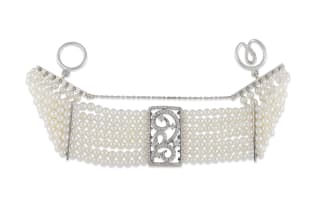 14k white gold and seven-strand pearl bracelet