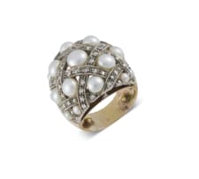 18k yellow and white gold, pearl and diamond ring