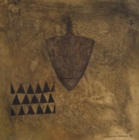 Hannes Harrs; Metal Found Objects on Kuba Cloth, seven