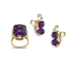 18k yellow gold amethyst ring and earring set
