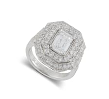 Tiered emerald-cut diamond and platinum ring
