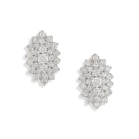Pair of 18k white gold diamond leaf earrings, Browns