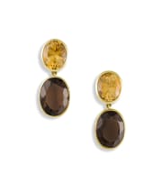 Pair of 9k yellow gold, citrine and smokey quartz earrings, Elegance