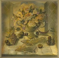 Christo Coetzee; Still Life with Flowers, Fruit and Fish