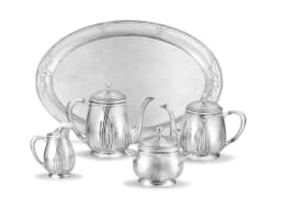 An Art Nouveau five-piece German silver tea service, Vereinigte Silberwaren-Fabriken Bahner AG, Düsseldorf, .800 standard, early 20th century