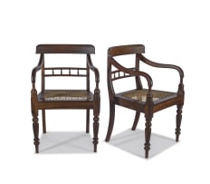A pair of Cape Regency stinkwood armchairs, BBW Van Dyk, Robertson, late 19th century