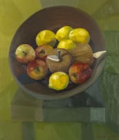 Cathy Layzell; Apple and Lemons on Green