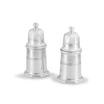 A pair of French silver-plate salt and pepper shakers, Christofle, 20th century