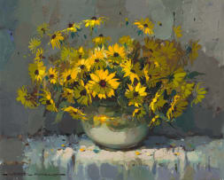 Wessel Marais; Yellow Daisies in a Vase