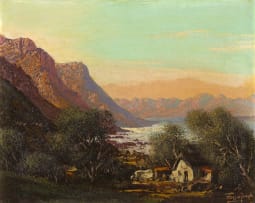 Tinus de Jongh; Cottage at the Foot of a Mountain