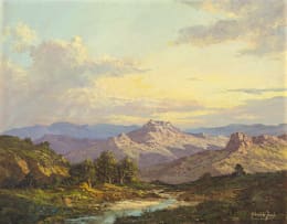 Gabriel de Jongh; Landscape with Hills and a Stream