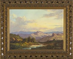 Gabriel de Jongh; Landscape with Hills and a Stream