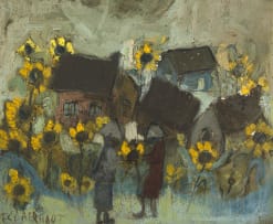 Frans Claerhout; Houses and Yellow Sunflowers