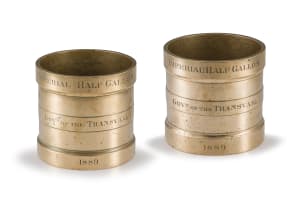 A pair of brass Imperial Half Gallon measures, Govt. of the Transvaal, 1889