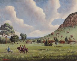 Simon Moroke Lekgetho; Landscape with Men on Horseback
