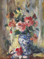 Alexander Rose-Innes; Roses in a Blue and White Vase