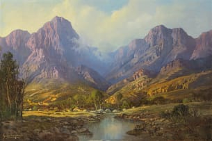 Gabriel de Jongh; River in a Mountainous Landscape