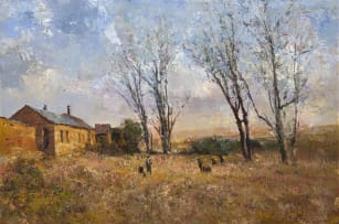 Errol Boyley; Farmhouse and Workers in a Landscape