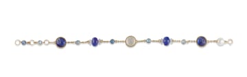 18k yellow gold, moonstone, aquamarine and tanzanite bracelet, Taz Watson