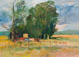 Errol Boyley; Landscape with Trees and Cattle