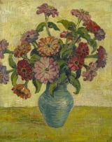 Gregoire Boonzaier; Zinnias in a Blue Vase