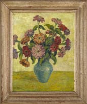 Gregoire Boonzaier; Zinnias in a Blue Vase