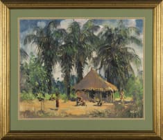 Guilherme d'Oliveira Marques; Hut and Figures Beneath Palm Trees