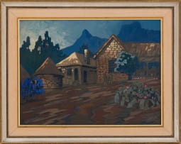 Nils Andersen; Houses and Figures with Distant Mountains