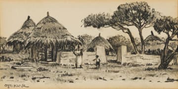 Otto Klar; Landscape with Figure and Huts; Figure Beside a Cottage, two