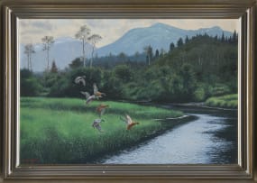 Martin Koch; Geese Over a Waterway