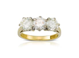 18k two-tone three stone diamond ring