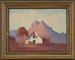 Jacob Hendrik Pierneef; Cape Cottage against a Mountain