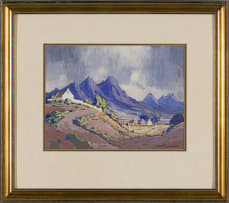 Jacob Hendrik Pierneef; Mountain Landscape with Houses, Cape