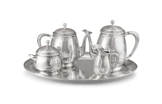 A German silver Art Nouveau five-piece tea service, Vereinigte Silberwarenfabriken, .800 standard