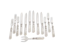 A cased set of twelve silver-plate fruit forks and knives, late 19th/early 20th century