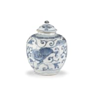 A pair of Chinese blue and white jars and covers, late Ming/early Qing Dynasty