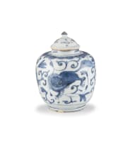 A pair of Chinese blue and white jars and covers, late Ming/early Qing Dynasty