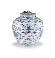 A Chinese Kangxi-style blue and white vase and cover, Qing Dynasty