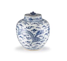 A Chinese Kangxi-style blue and white vase and cover, Qing Dynasty