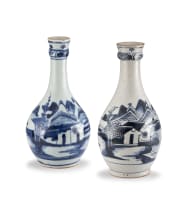 A near pair of Chinese blue and white bottle vases, Qing Dynasty, late 18th century