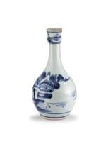 A near pair of Chinese blue and white bottle vases, Qing Dynasty, late 18th century