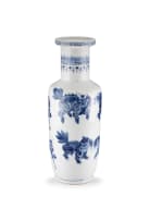 A Chinese Kangxi-style blue and white rouleau vase, Qing Dynasty